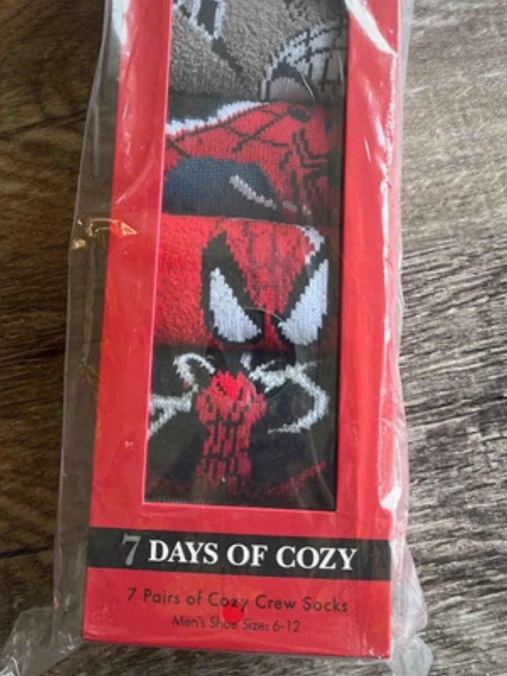 7 Days of Cozy Crew Socks - Spider Graphic, Red & Black